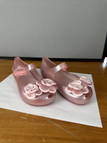 Mini Melissa rosa Glitzer Blumen Rose Jelly Mary Jane Schuh Mädchen Größe 11 Frühling