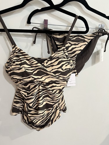 156 $ Sunsets S Tankini Oberteil & seitliche Bänder Unterteil auf der Pirsch Badeanzug braun Zebra - Bild 14 von 18