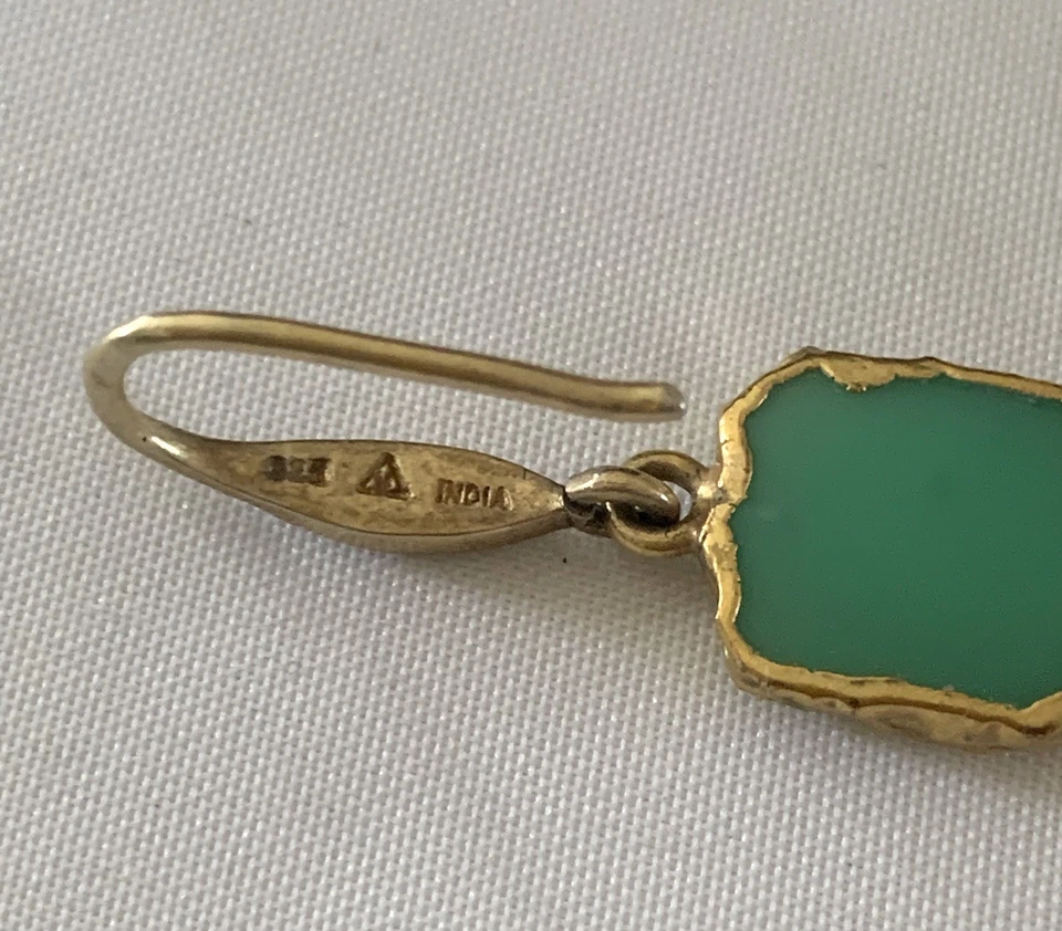 PENDIENTES COLGANTES LARGOS CRISOPRASA VERDE BRILLANTE VERMEIL PLATA DE COLECCIÓN 3” Foto 4 de 4
