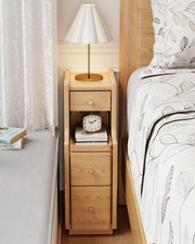 Narrow Nightstand with 3 Drawers,Solid Wood Small Nightstand Natural, Modern ...