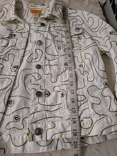 Vintage Ruby Rd Denim Artsy Jacket Womens Size 6 White Black Retro Artsy - Picture 10 of 10