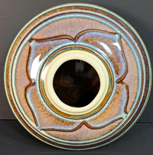 Bill Campbell Studio Art Pottery Oil Lamp Blue Tan Brown Drip Glaze - Imagen 3 de 7