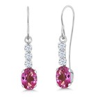 10K White Gold Pink Mystic Topaz and Zirconia Drop Dangle Earrings For Women
