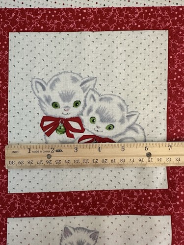 A KITTY FOR CHRISTMAS PANEL RETRO VINTAGE KITTENS CATS COTTON FABRIC 36"X44" - Picture 4 of 4