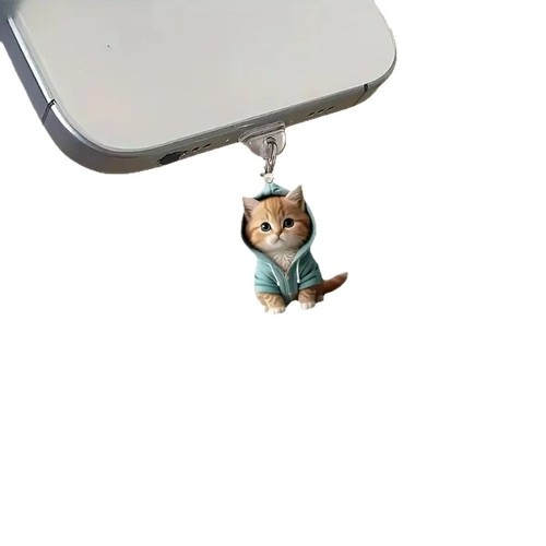Oval Connector Cat Phone Dust Plug 2D Acrylic Dust Plug Pendant for iPhone - Photo 8 sur 11