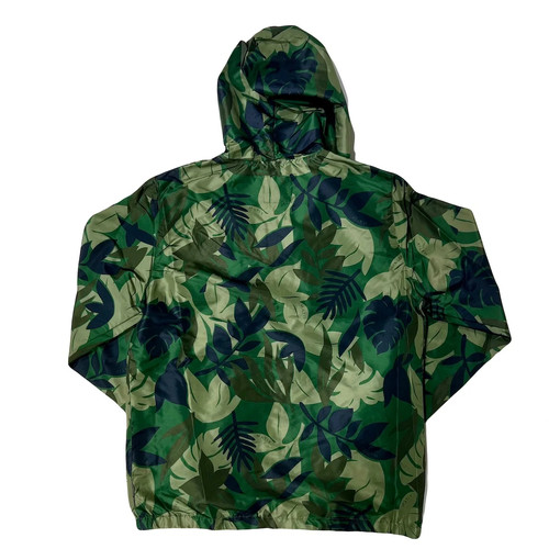 Men's Green Hawaiian Print Hooded Windbreaker Jacket with Zip Pockets by Matix - Picture 3 of 6