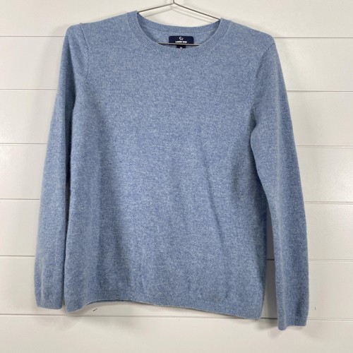 Maglione Lands End donna blu medio 100% cashmere girocollo pullover morbido lusso - Foto 1 di 9