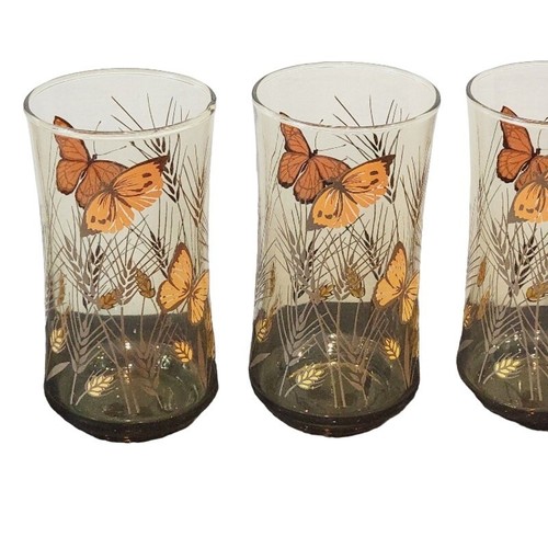 MCM Libbey Monarch Butterfly Glasses - 70s Set of 6 - Picture 2 of 11