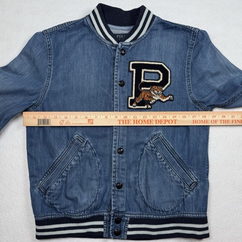 Polo Ralph Lauren Boys Varsity Letterman Denim Blue Baseball Jacket Large 14-16 - Picture 4 of 11