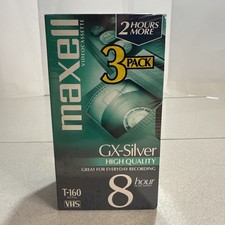 Maxwell VHS Tape GX-Silver High Quality T-160 8 Hour - Sealed - Pack Of 3