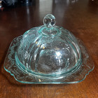 Aqua Blue Indiana Glass Reproduction Depression Glass with Dome Lid Butter Dish — photo 1