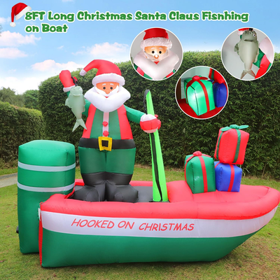 8FT Christmas Inflatables Santa Claus Fishing on a Boat with