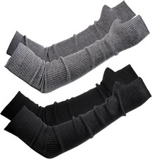 2 Packs Long Fingerless Gloves, Wool Blended Knitted Arm Warmers, Stretchy Ov.