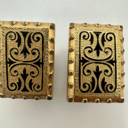 Gemelos gemelos antiguos victorianos rellenos de oro negro taille d’epargne esmalte - Imagen 2 de 8