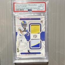 Panini National Treasures Blake Corum Rookie Dual Mat-JSY Num Red PSA 10 