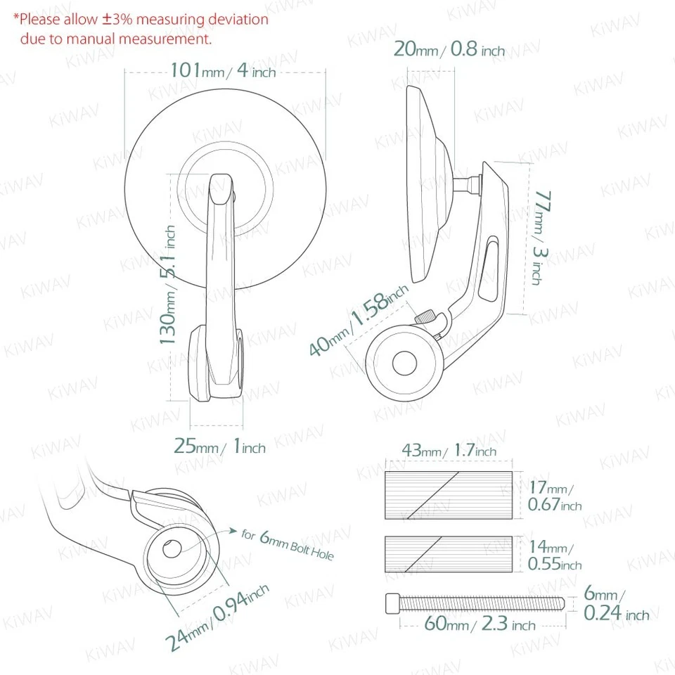 Bar end mirrors heavy weight BOB chrome 7/8" hollow bar ID 14-20mm fits Suzuki — 第 2/4 张图片