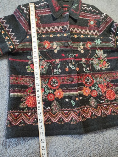 Dash Jacket Coat Womens UK 16 100% Retro Vintage Flowers Embroidered Beads Black - Picture 11 of 17