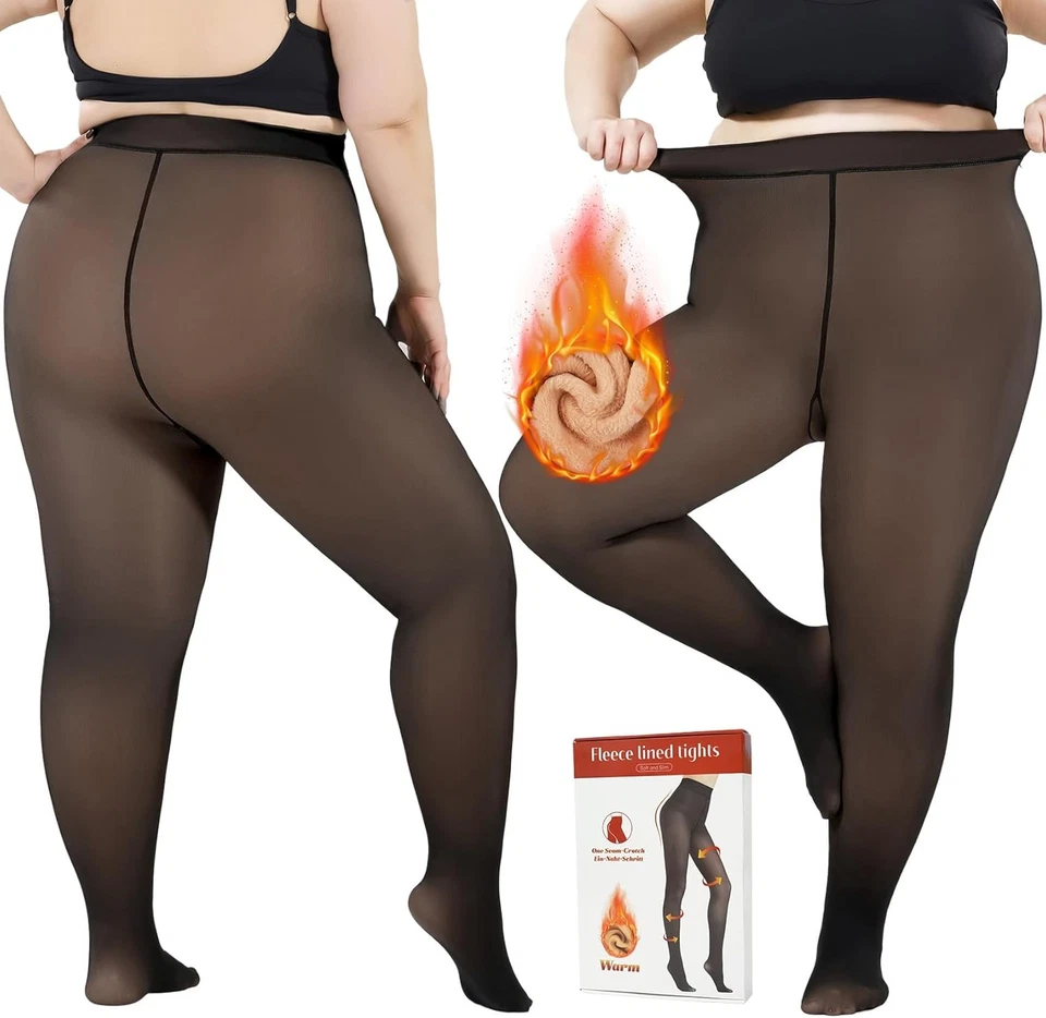 Medias forradas de lana talla grande para mujer cálidas medias translúcidas falsas cálidas de invierno Foto 3 de 4