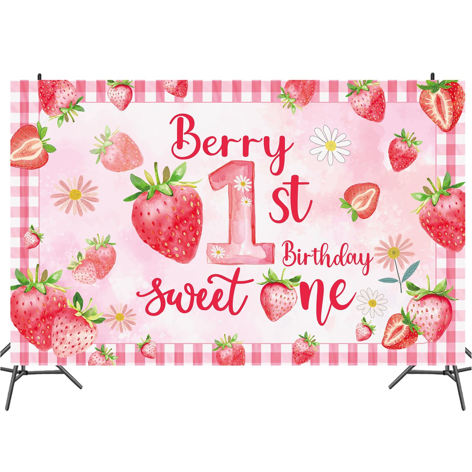 Strawberry 1st Birthday Backdrop 7x5 Ft Pink Red Berry Party Decoration