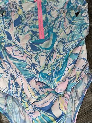 Lilly Pulitzer Girls Pink Blue Design Rash Guard One Piece Size Large - Picture 9 of 15
