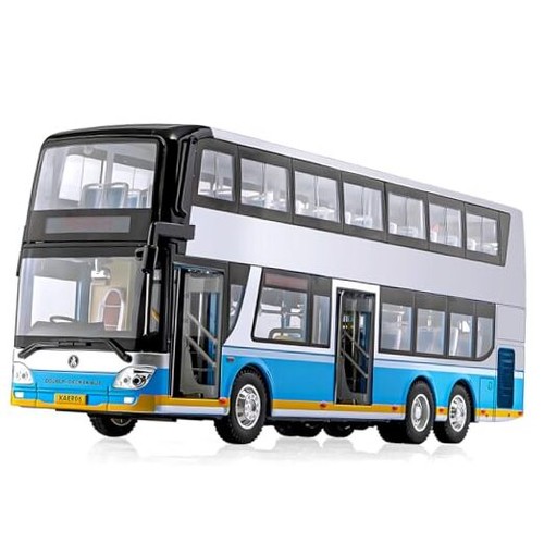1/42 Diecast Bus Spielzeugautos, Metall Doppeldecker Stadtbus Fahrzeuge mit Silber - Bild 1 von 8