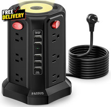Surge Protector Power Strip Tower with 5 USB Ports and Night Light 10Ft Exten...