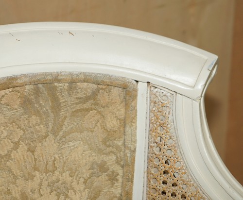 VINTAGE FRENCH COUNTRY HOUSE 1940'S ORIGINAL PAINT BERGERE RATTAN ARMCHAIR - Picture 6 of 21
