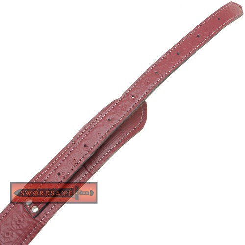 Nordic Runic Viking Raider Thor's Strength Red Leather Buckled Belt Norse Tip - Picture 2 of 3