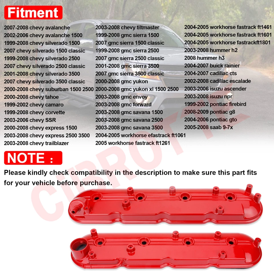 LH & RH Valve Cover Set w/ Gasket & Bolts for 99-08 Chevy Silverado GMC Cadillac - Image 3 of 4