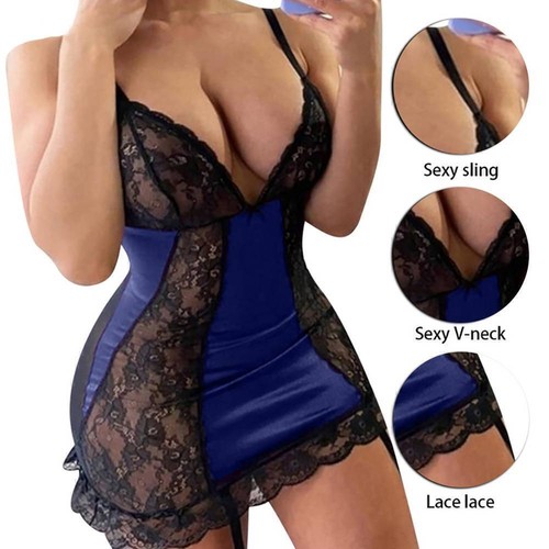Plus Size Women Lace Lingerie Satin Silk Nightdress Sleepwear Ladies Dress Robe - Picture 12 of 32