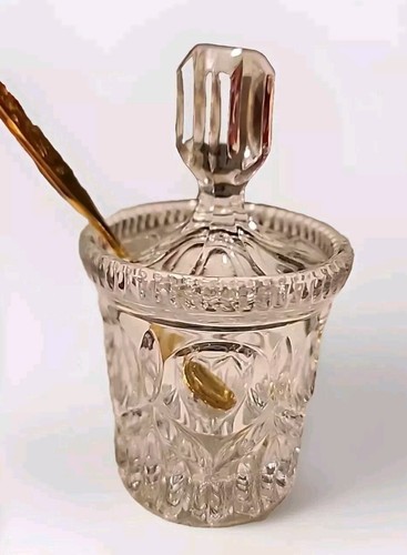 Lead Crystal Glass Tiny Marmalade, Jelly Jam Or Sugar Bowl With Lid 4.5"  - Picture 2 of 5