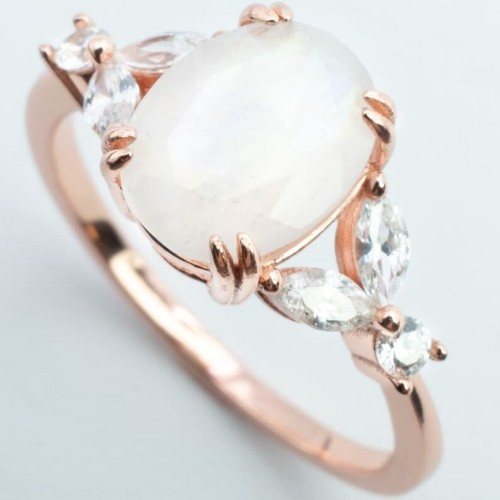 Oval geschliffener natürlicher Mondstein 925 Sterling Silber Art Deco Cocktail Ring für Damen - Bild 6 von 6