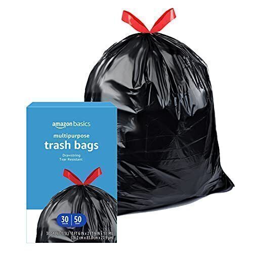 Basics Multipurpose Drawstring Trash Bags, Unscented, 30 Gallon, 50 Count - Picture 4 of 4