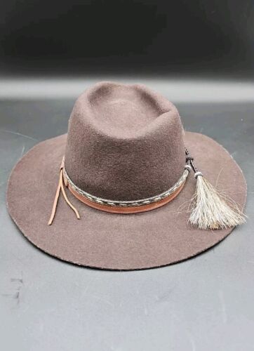 Wrangler Rugged Wear 100% Wool Hat Brown Size 6 7/8 Small 55 Horsehair Hat Band - Picture 4 of 18