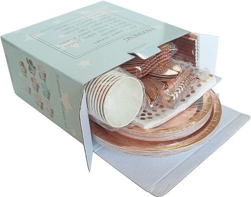 200Pieces Solid RoseGold Party Paper Plates Napkins Cups Silverware Serves 25Set - Picture 6 of 11