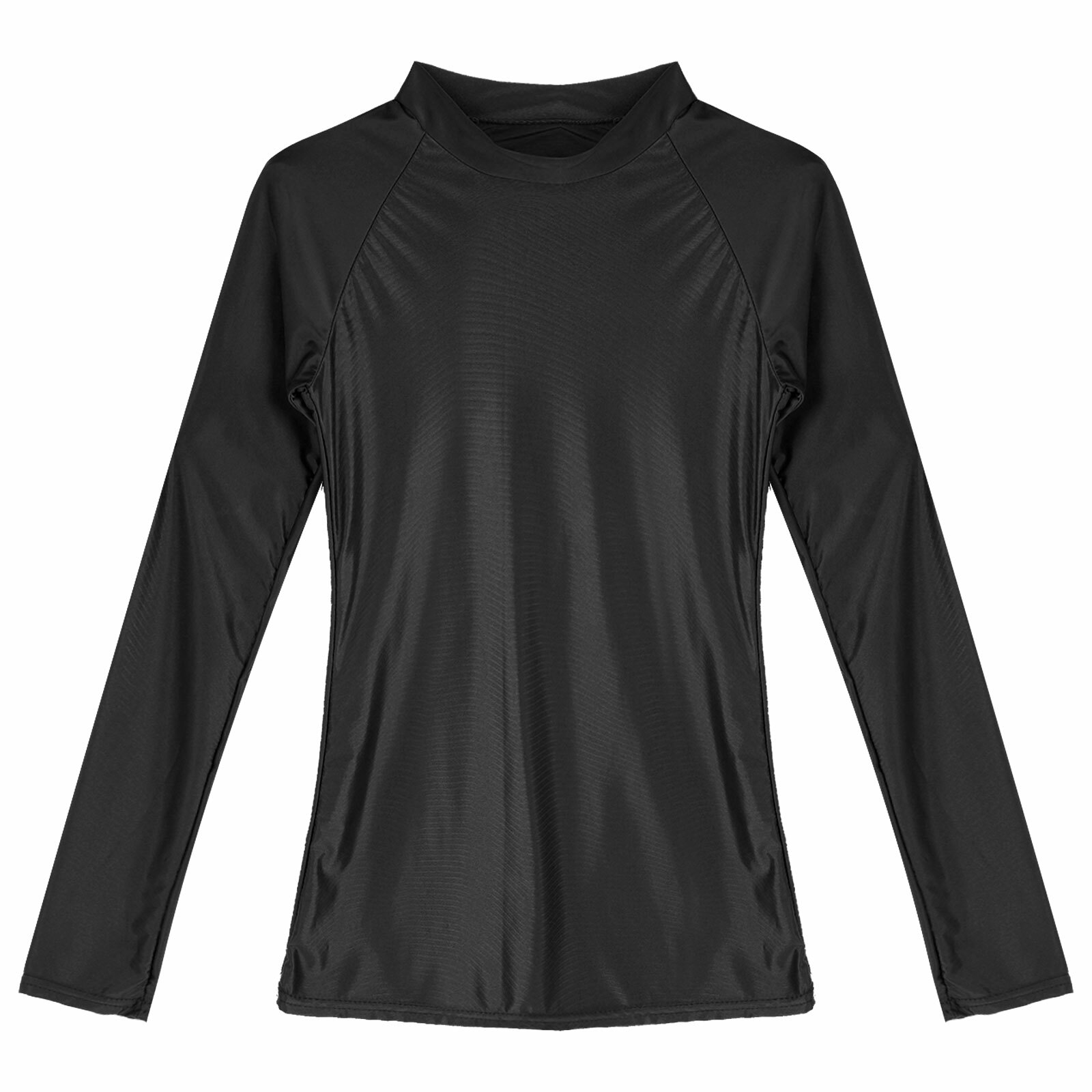 Women's Glossy Silky Long Sleeves Gym Shirts Top Compression