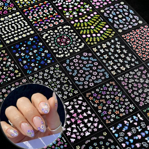 30 Sheets Flower Nail Art Stickers Decals Colorful Flower Nail Stickers 3D Self - Picture 5 of 7