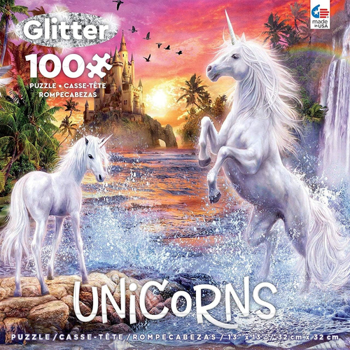 - Unicorns Glitter - Unicorn Waterfall Sunset - 100 Piece Jigsaw Puzzle - Picture 9 of 12