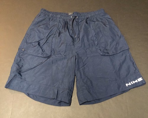 Vintage Nike Navy & White Swim Trunks Shorts Swimwear SZ XXL Spellout H55 - Picture 1 of 7
