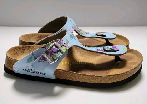 Sandali Birkenstock taglia 39 papillio Giza perizoma in pelle farfalle floreali blu - Foto 6 di 11