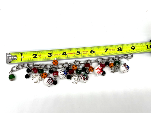 Vintage Halloween Bettelarmband Kunst Glasperlen Augapfel Metall Spinne groß - Bild 9 von 12