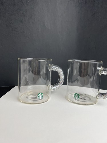 RARE Starbucks 2019 Holiday Clear Glass Mug With Silver Glitter Handle 12 Oz - Picture 2 of 14