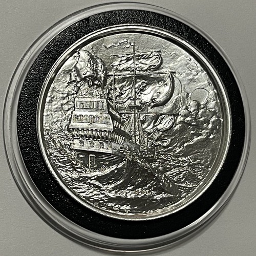 Elemetal Privateer The Storm Ship High Relief 2 Troy Oz .999 Fine Silver Round - Picture 9 of 17
