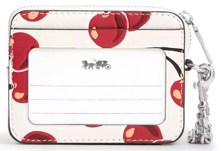 🩷Coach Zip Card Case - CZ761 Chalk Smooth Leather w/Red 🩷Coach Zip Card Case - CZ761 Chalk Smooth Leather w/Red