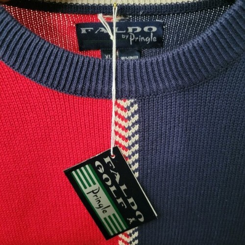 Vintage Pringle Faldo Golf Crew Neck Pullover - 100% Cotton - Men's XL Navy/Red - Picture 4 of 6