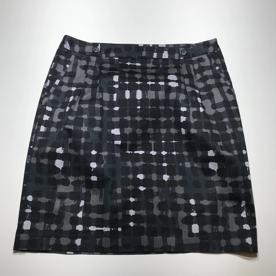 Saia Covington Feminina Tamanho 14 Preta Cinza Estampa Geo Reta Elástica com Bolso - Imagem 2 de 4