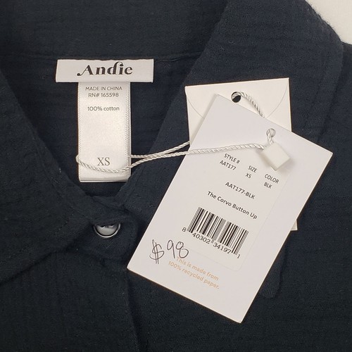 Andie Swim The Corvo Button-Up Women's XS Black Cotton Gauze Beach & Resort Wear - Picture 3 of 23