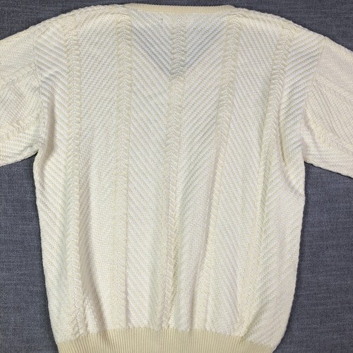 Vintage Faldo Pringle Sweater Mens XL White Cream Striped V Neck Pullover - Picture 8 of 11