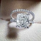Bridal Wedding Set 3.20 Ct Cushion Cut Lab Created Diamond Ring White Gold Over