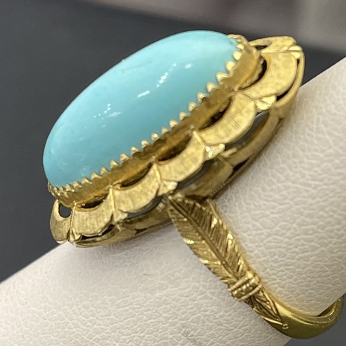 Antiker 18k italienischer handgefertigter Ring Marquise Türkis - Bild 10 von 11